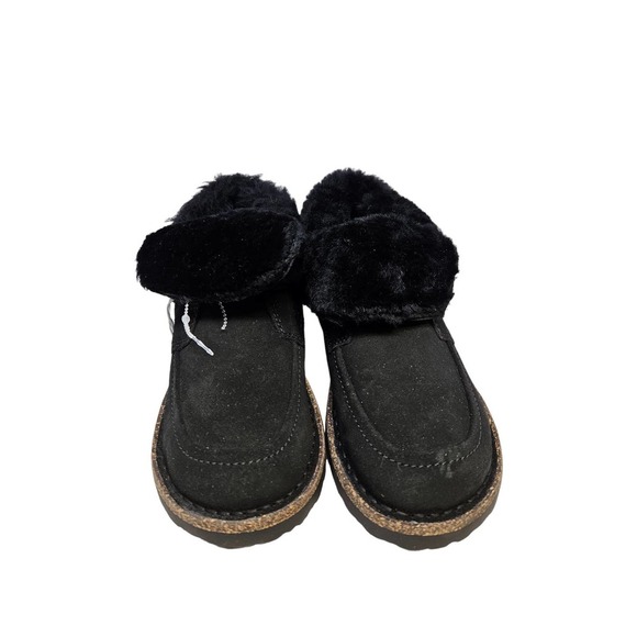 NEW Birkenstock 38 Bakki Black Leather Shearling Lined Boot Moccassin Comfy - Picture 3 of 5